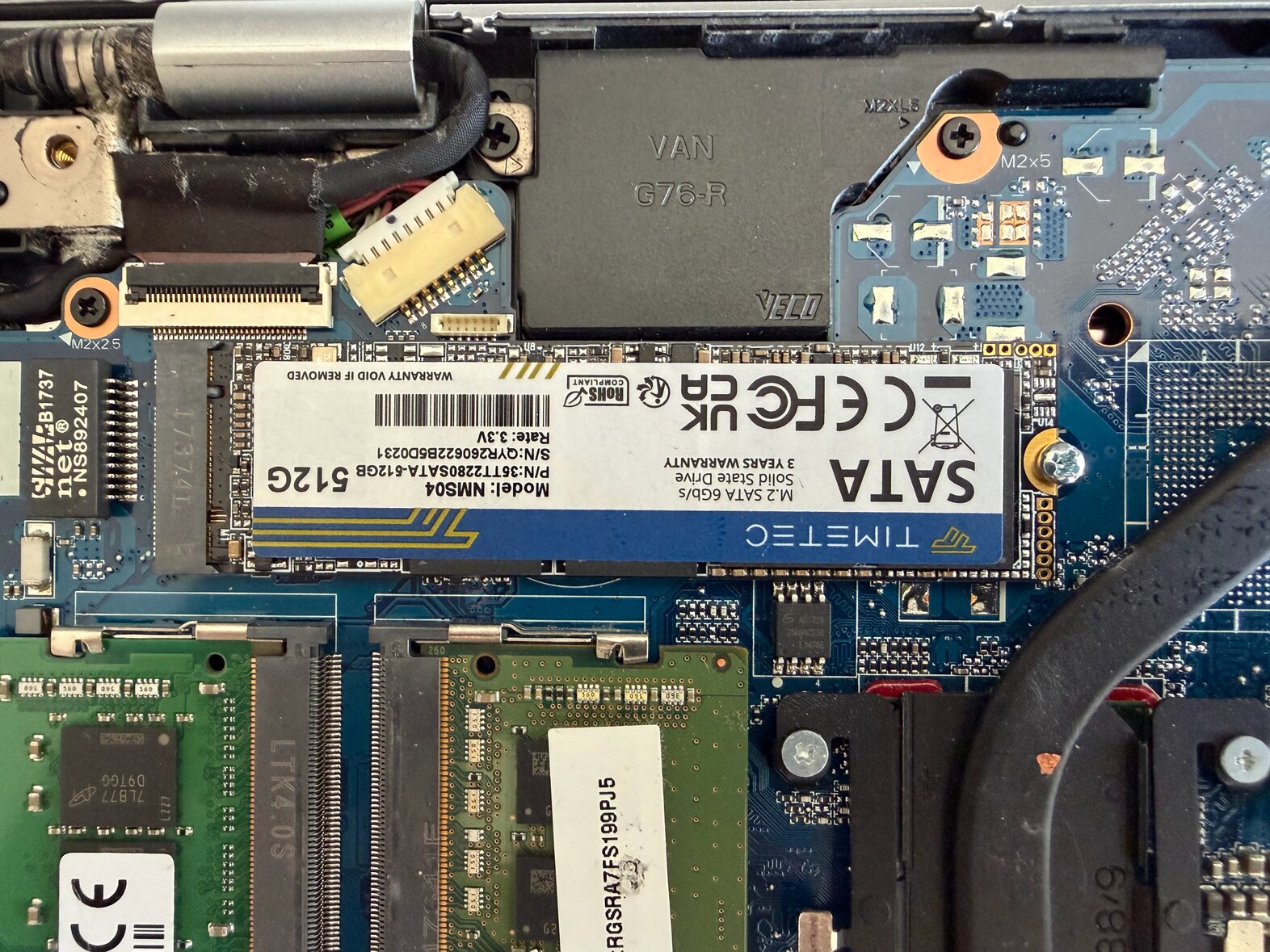 Timetec M.2 SATA SSD installed